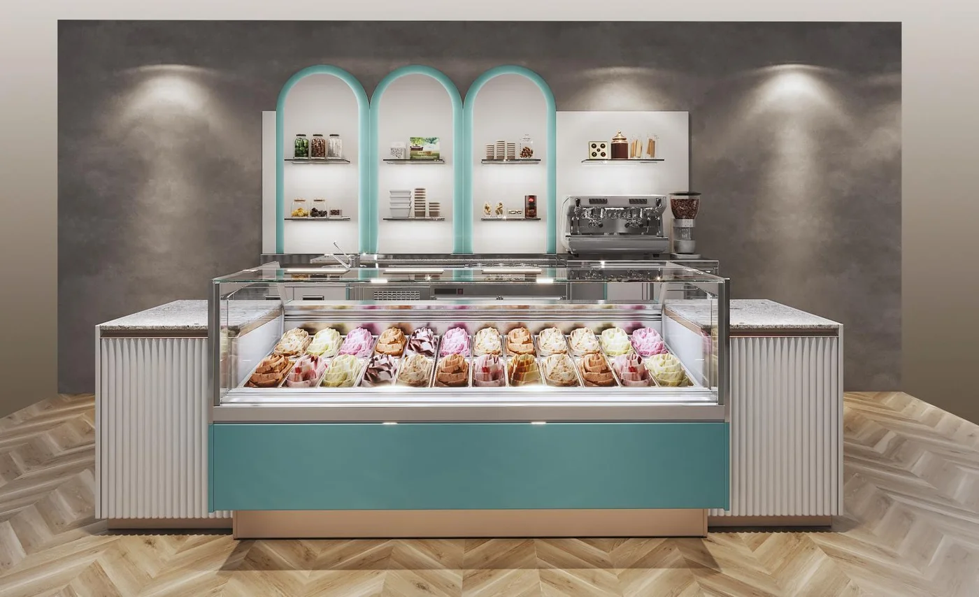 Modulare Eiscafé-Einrichtung in Türkis